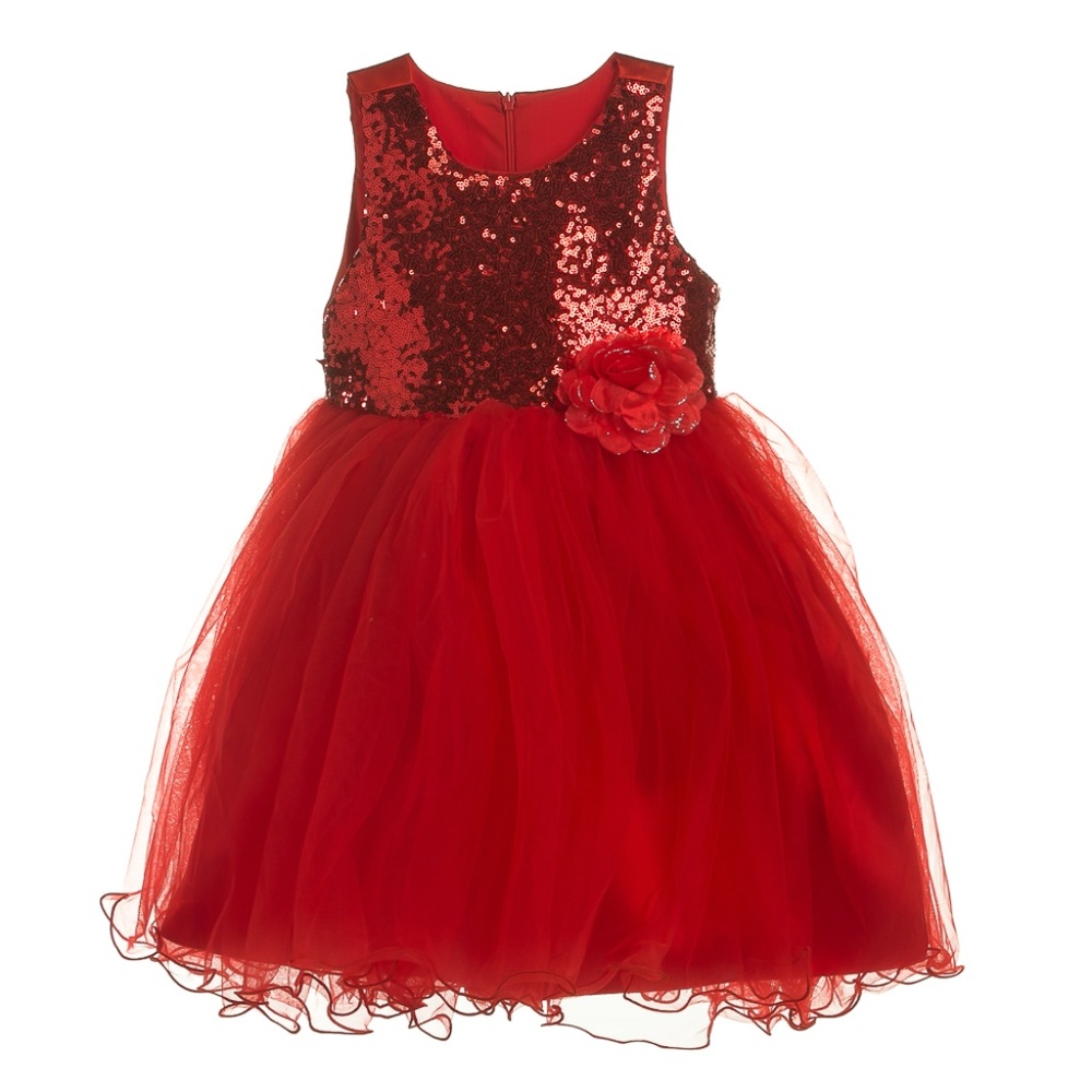 NEW Little Girls Ruffled Tulle Red Party Flower Girl Wedding Holiday Party Dress
